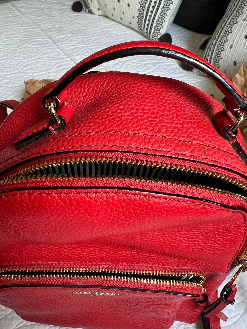 kate spade red pebbled leather mini backpack with gold hardware